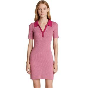 Monrow Ribbed Knit Polo Mini sweater Dress Pink Size Small Organic Cotton
